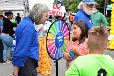 Child spins car safety wheel