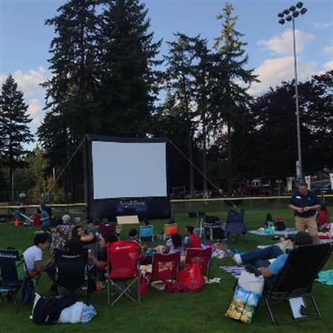 Crowd awaits movie in the park