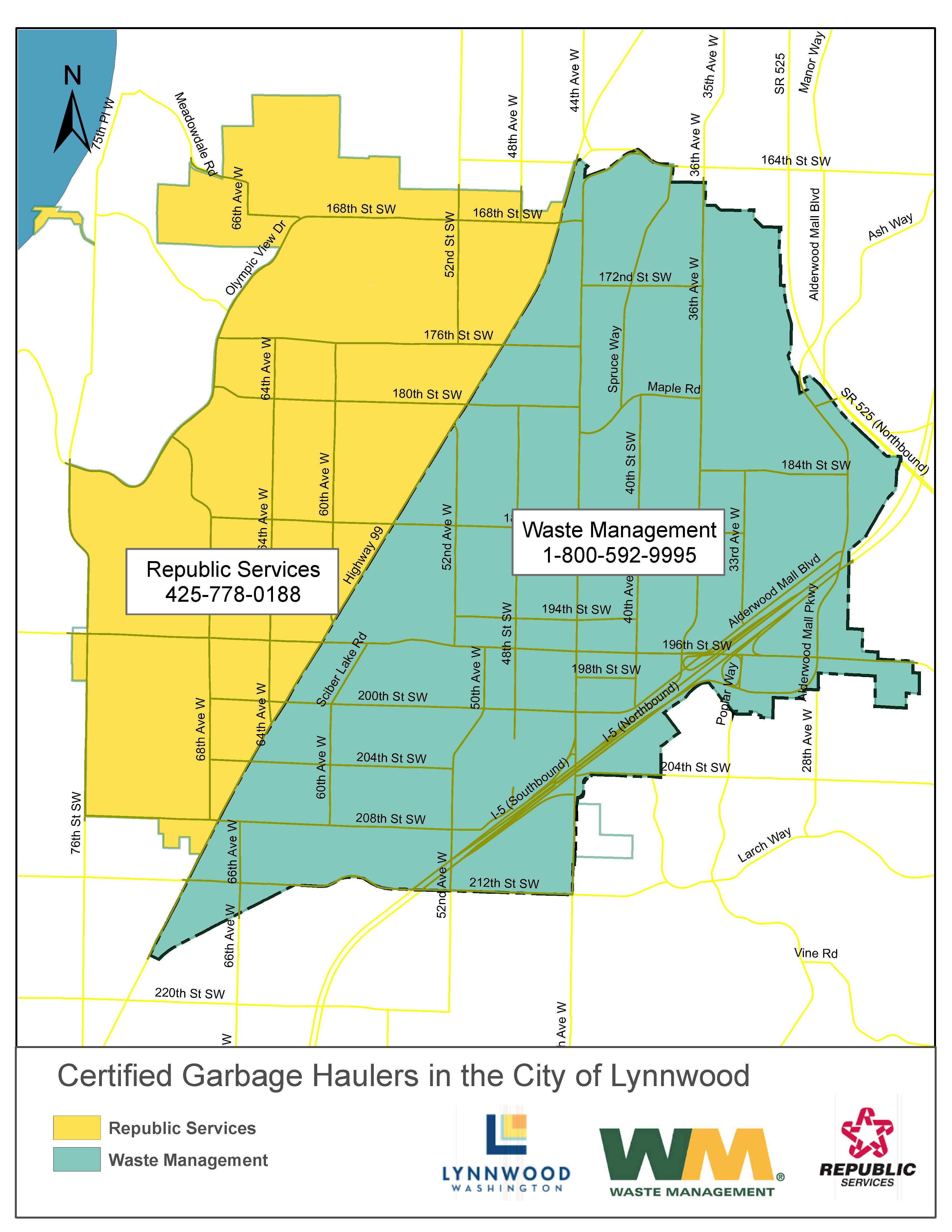 Map of what areas of Lynnwood are serviced by specific haulers.